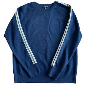 J. Crew 100% Merino Wool Sporty Striped Navy Crewneck Sweater